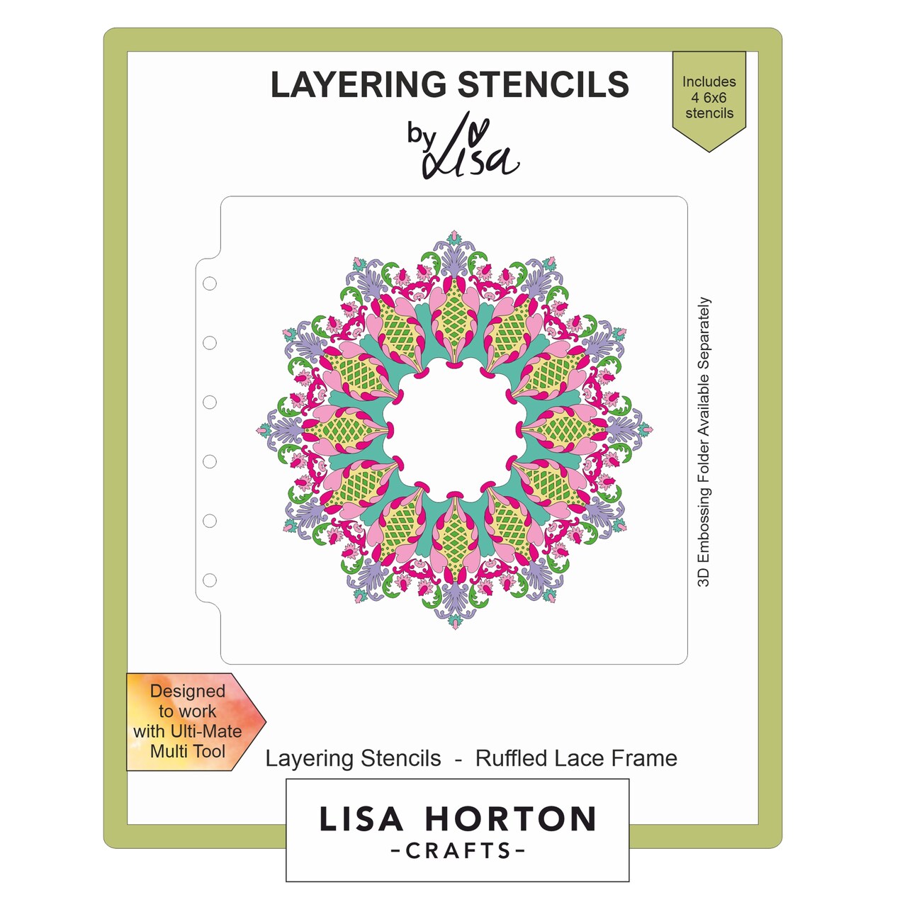 Lisa Horton Crafts Layering Stencils 6"X6"-Ruffled Lace Frame